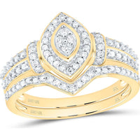 10K Yellow Gold Round Diamond Bridal Wedding Ring Set with Halo - 1/5 Carat Total Diamond Weight