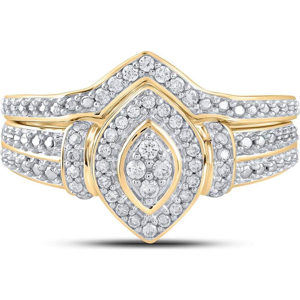 10K Yellow Gold Round Diamond Bridal Wedding Ring Set with Halo - 1/5 Carat Total Diamond Weight