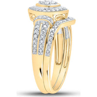 10K Yellow Gold Round Diamond Bridal Wedding Ring Set with Halo - 1/5 Carat Total Diamond Weight