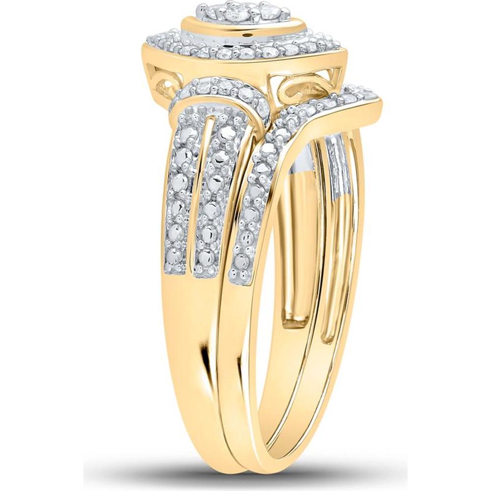 10K Yellow Gold Round Diamond Bridal Wedding Ring Set with Halo - 1/5 Carat Total Diamond Weight