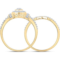 10K Yellow Gold Round Diamond Bridal Wedding Ring Set with Halo - 1/5 Carat Total Diamond Weight