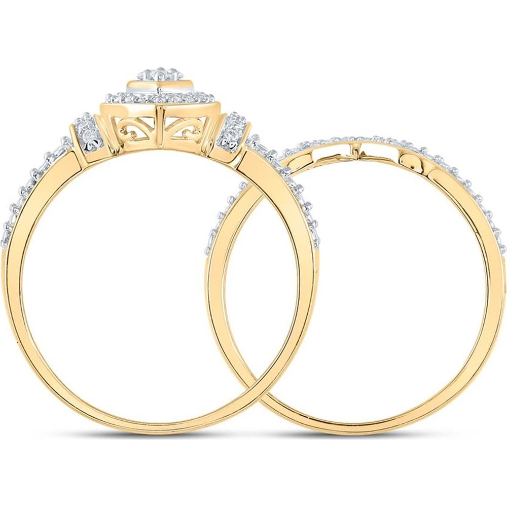 10K Yellow Gold Round Diamond Bridal Wedding Ring Set with Halo - 1/5 Carat Total Diamond Weight
