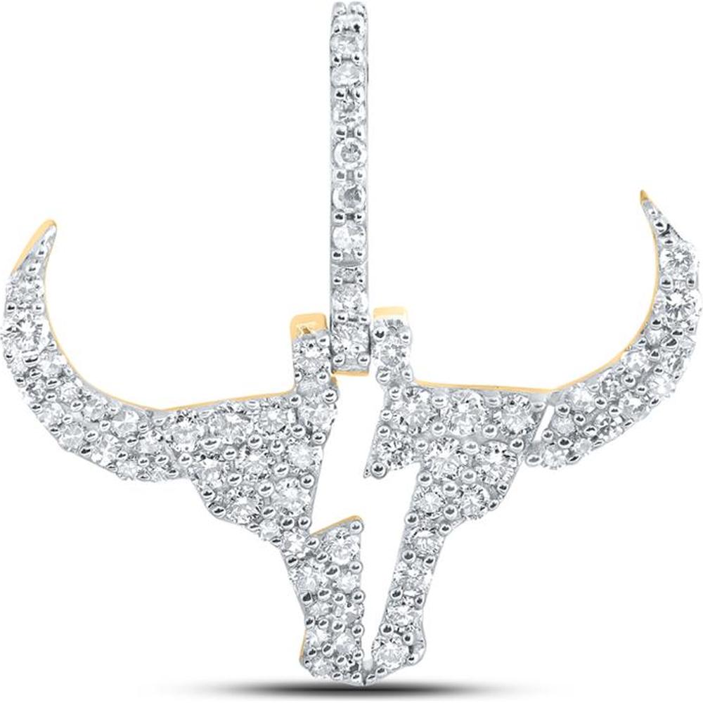 10K Yellow Gold Round Diamond Bull Head Bolt Charm Pendant - 1/2 Carat Total Diamond Weight