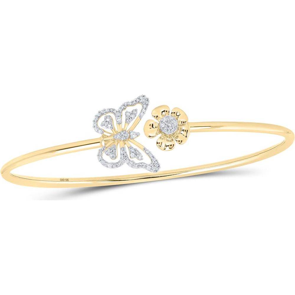 10K Yellow Gold Round Diamond Butterfly Bangle Bracelet - 1/4 Carat Total Diamond Weight