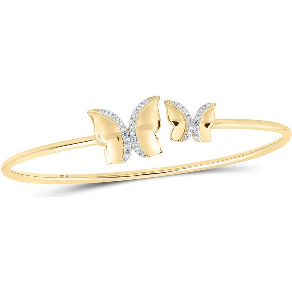 10K Yellow Gold Round Diamond Butterfly Bangle Bracelet - 1/6 Carat Total Diamond Weight