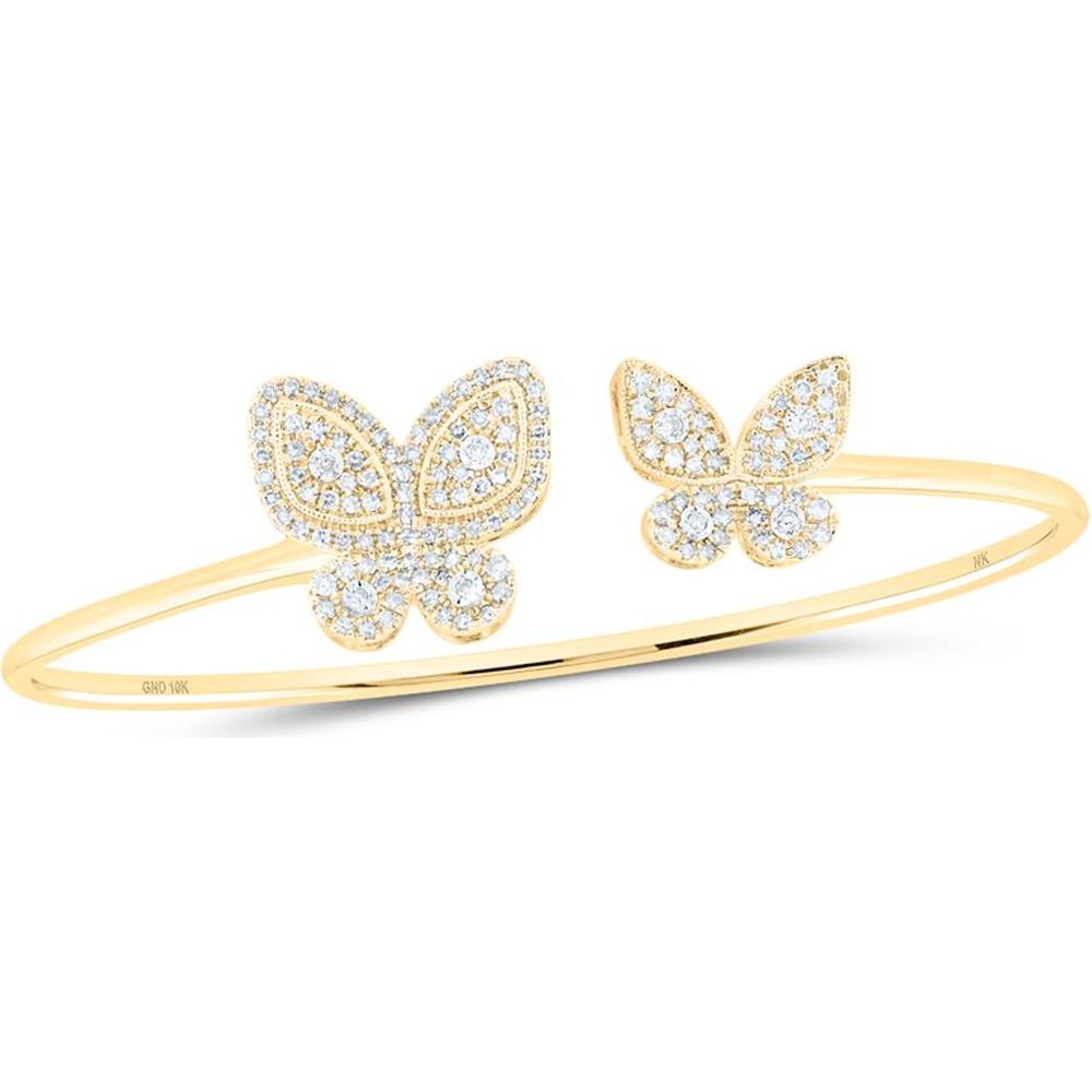 10K Yellow Gold Round Diamond Butterfly Bangle Bracelet - 3/4 Carat Total Diamond Weight