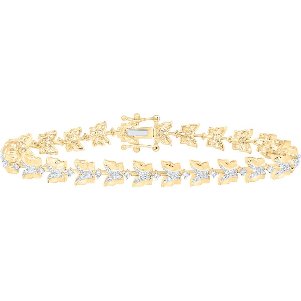 10K Yellow Gold Round Diamond Butterfly Bracelet - 3/4 Carat Total Diamond Weight
