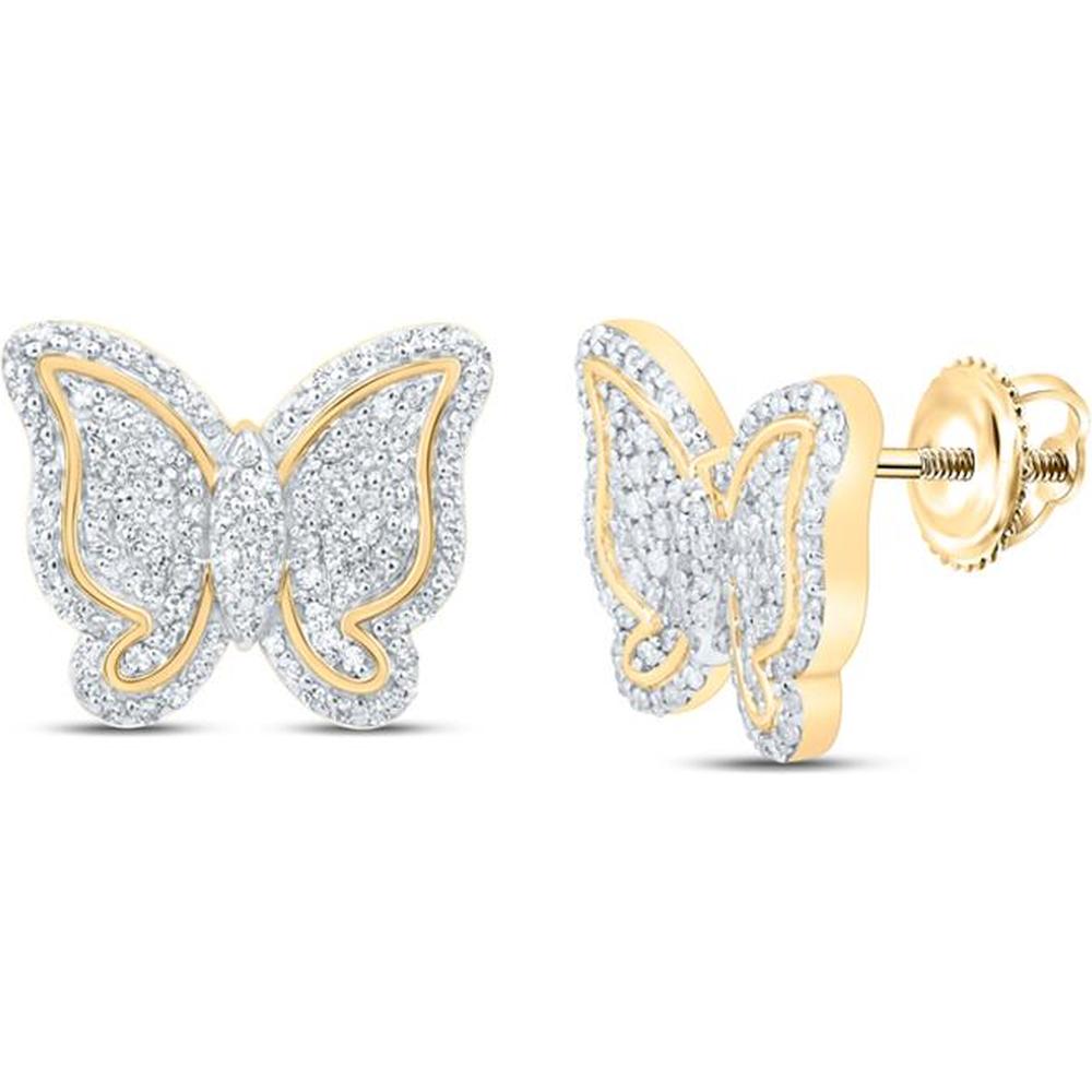 10K Yellow Gold Round Diamond Butterfly Earrings - 5/8 Carat Total Diamond Weight