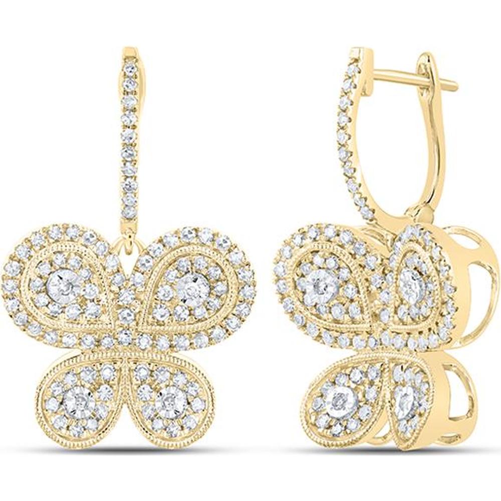 10K Yellow Gold Round Diamond Butterfly Earrings - 7/8 Carat Total Diamond Weight