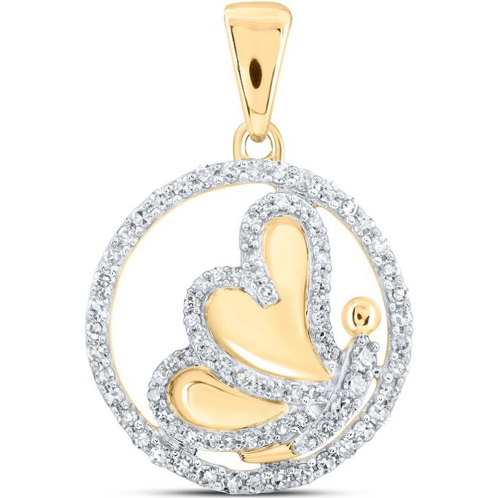 10K Yellow Gold Round Diamond Butterfly Heart Pendant - 0.25 Carat Total Diamond Weight
