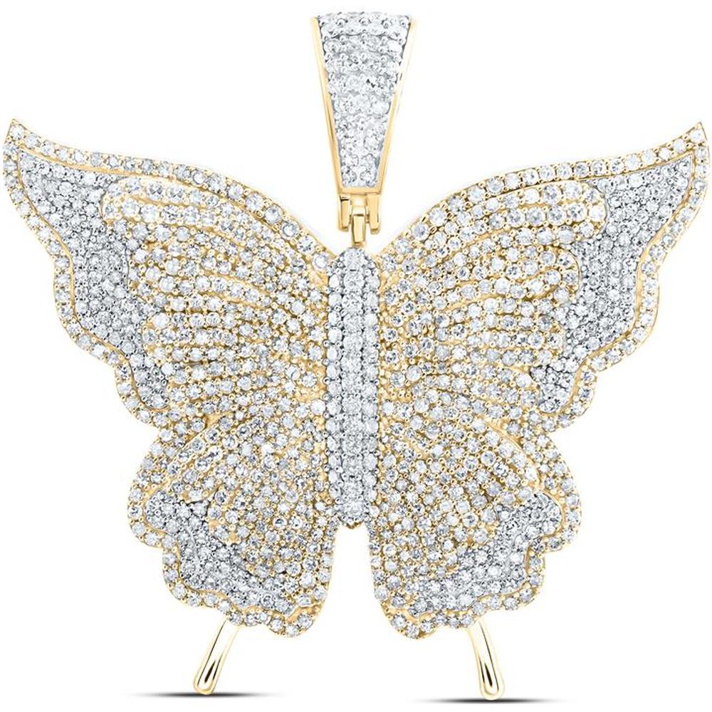 10K Yellow Gold Round Diamond Butterfly Pendant - 4.19 Carat Total Diamond Weight
