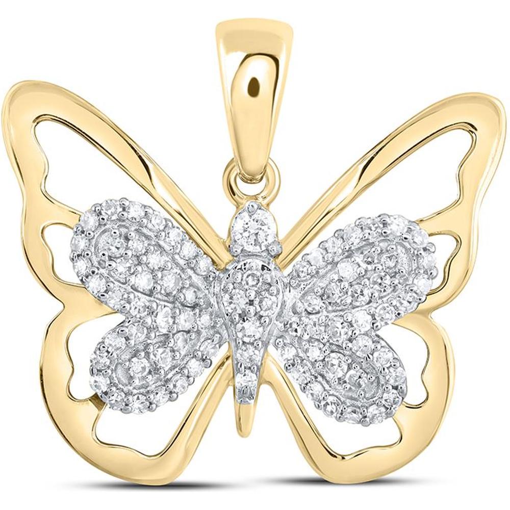 10K Yellow Gold Round Diamond Butterfly Pendant Necklace - 1/5 Carat Total Diamond Weight