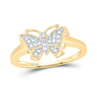 10K Yellow Gold Round Diamond Butterfly Ring - 1/20 Carat Total Diamond Weight