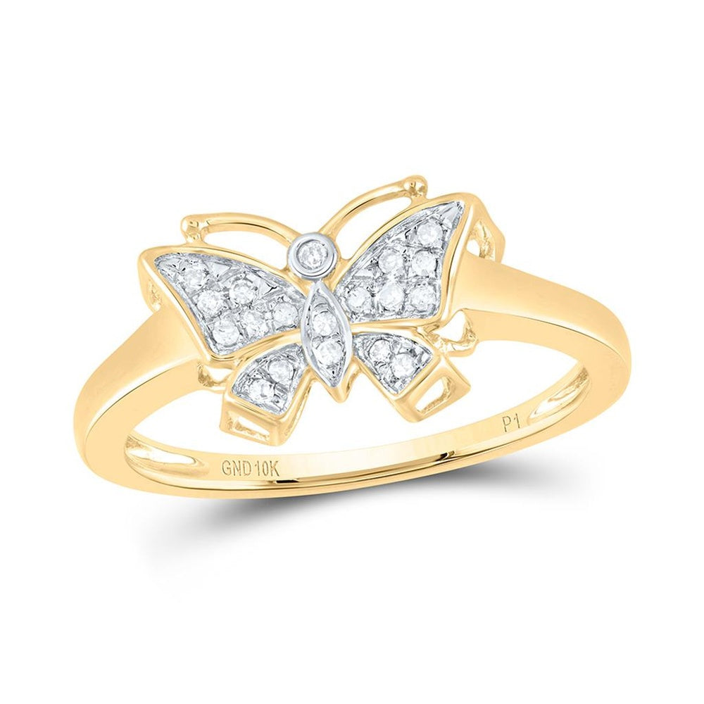 10K Yellow Gold Round Diamond Butterfly Ring - 1/20 Carat Total Diamond Weight