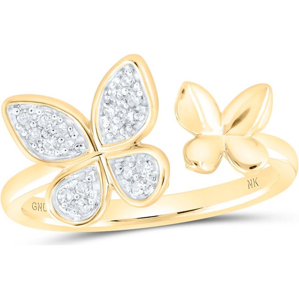 10K Yellow Gold Round Diamond Butterfly Ring - 1/8 Carat Total Diamond Weight