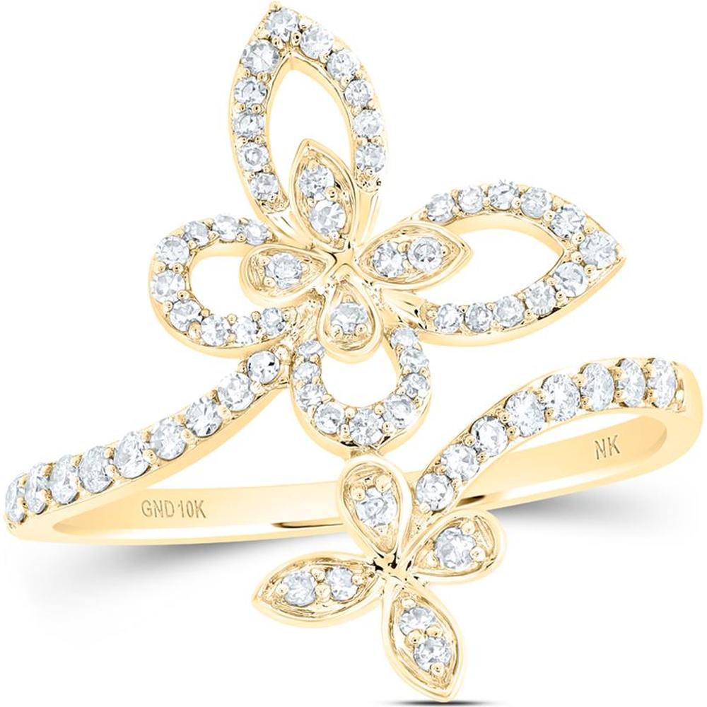 10K Yellow Gold Round Diamond Bypass Butterfly Ring - 1/3 Carat Total Diamond Weight