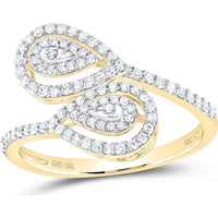 10K Yellow Gold Round Diamond Bypass Teardrop Ring with 3/8 Carat Total Diamond Weight