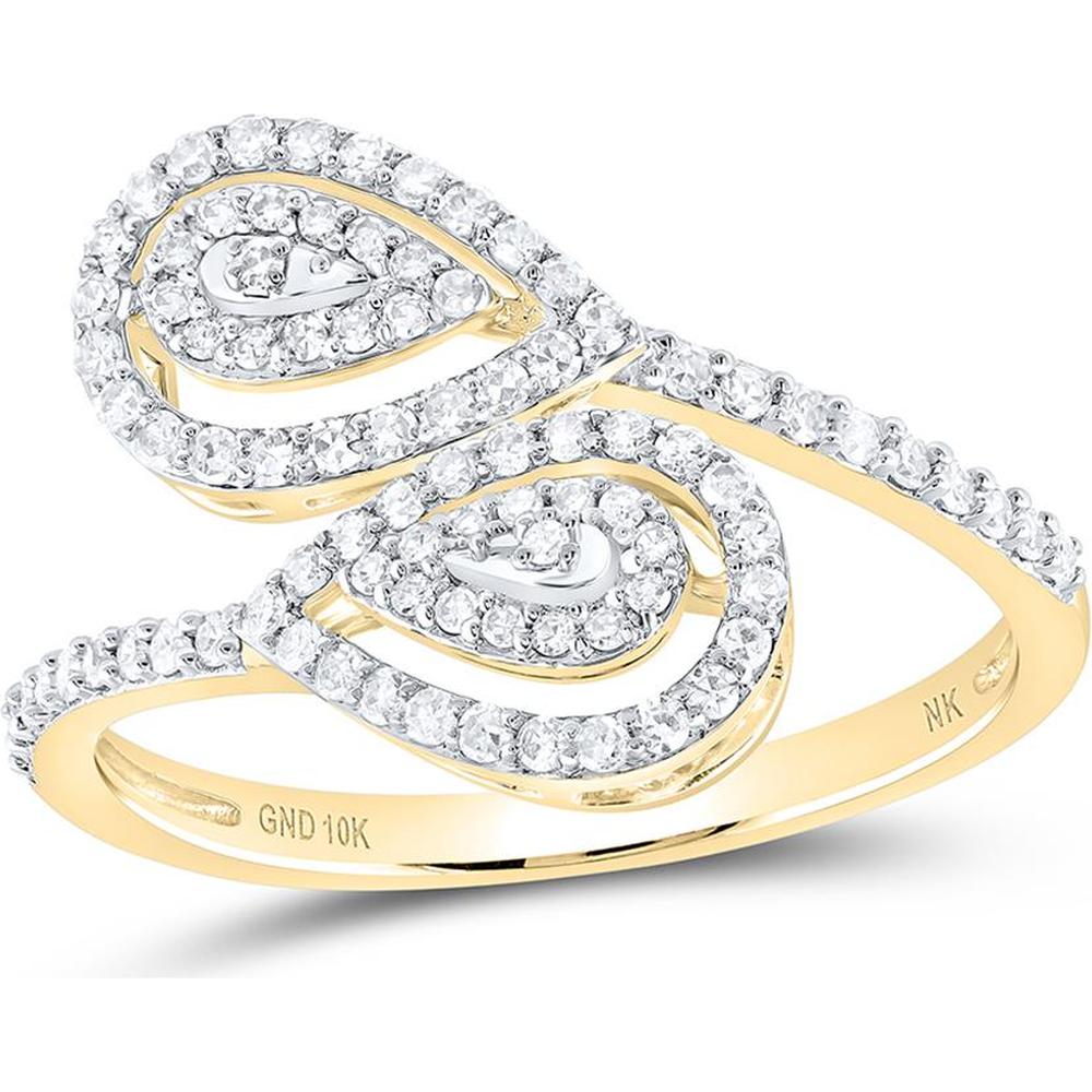 10K Yellow Gold Round Diamond Bypass Teardrop Ring with 3/8 Carat Total Diamond Weight