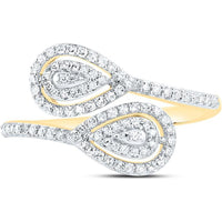 10K Yellow Gold Round Diamond Bypass Teardrop Ring with 3/8 Carat Total Diamond Weight