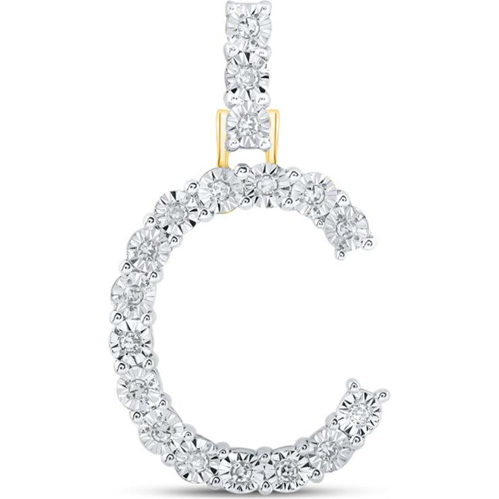 10K Yellow Gold Round Diamond "C" Initial Pendant - 1/10 Carat Total Diamond Weight