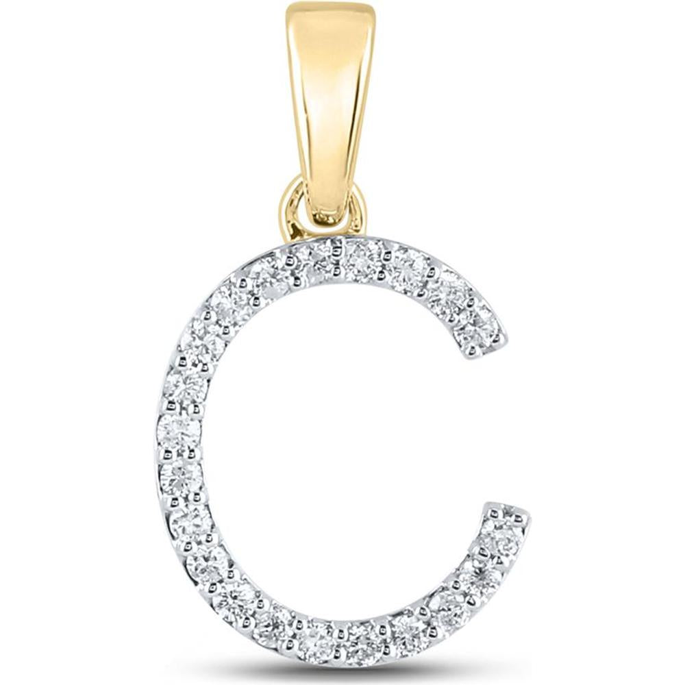 10K Yellow Gold Round Diamond "C" Initial Pendant - 1/5 Carat Total Diamond Weight