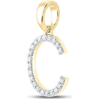 10K Yellow Gold Round Diamond "C" Initial Pendant - 1/5 Carat Total Diamond Weight