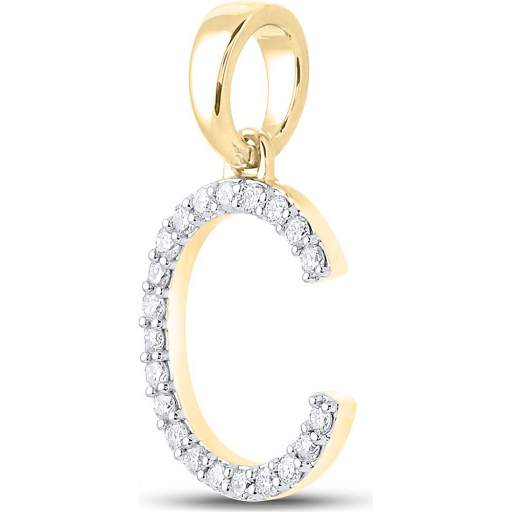 10K Yellow Gold Round Diamond "C" Initial Pendant - 1/5 Carat Total Diamond Weight