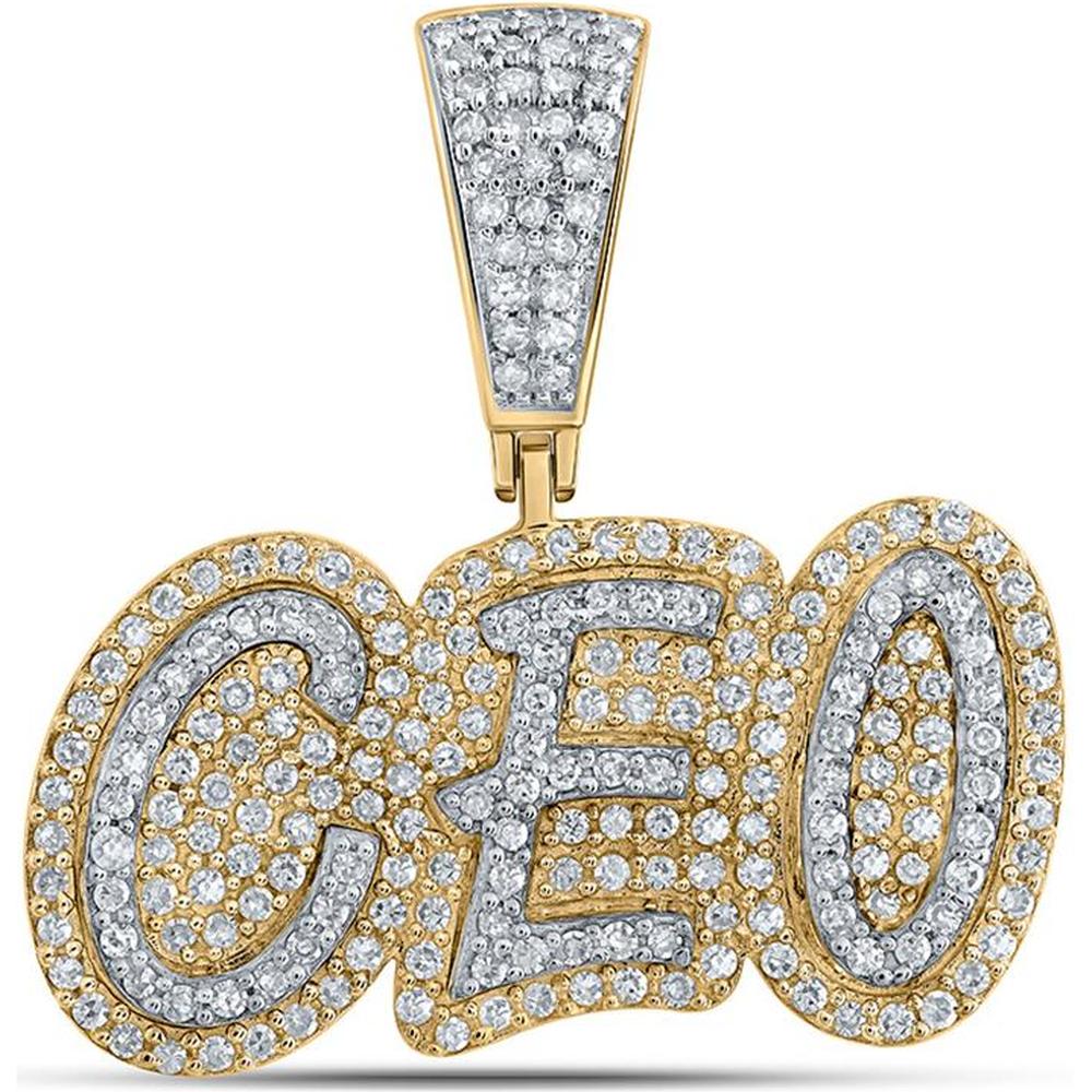 10K Yellow Gold Round Diamond CEO Charm Pendant - 5/8 Carat Total Diamond Weight