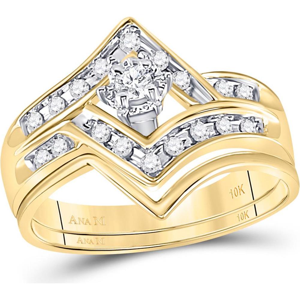 10K Yellow Gold Round Diamond Chevron Bridal Wedding Ring Set - 1/4 Carat Total Diamond Weight