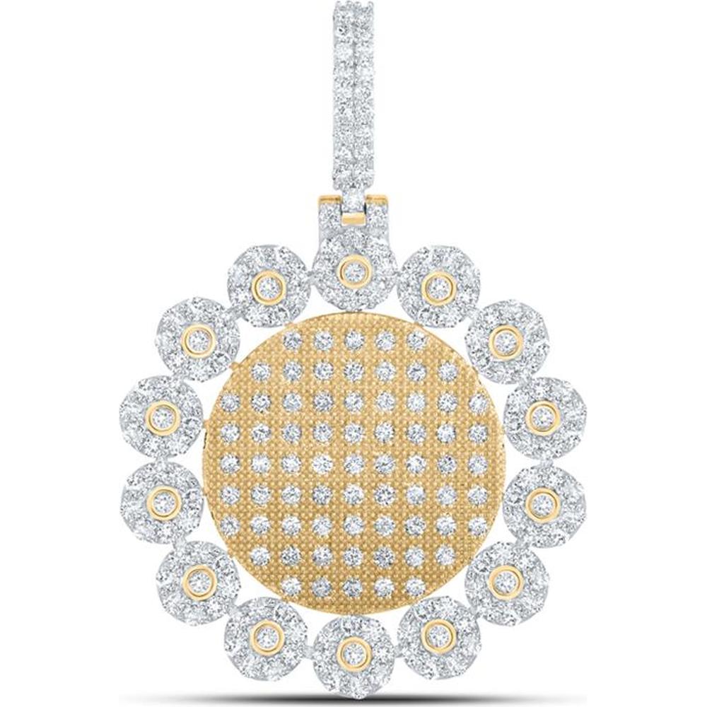 10K Yellow Gold Round Diamond Circle Charm Pendant - 3.31 Carat Total Diamond Weight