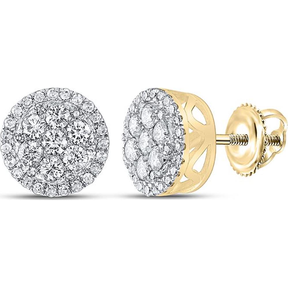 10K Yellow Gold Round Diamond Circle Cluster Earrings - 5/8 Carat Total Diamond Weight