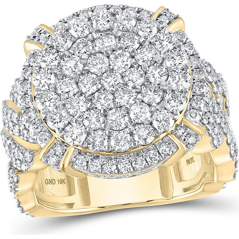 10K Yellow Gold Round Diamond Circle Cluster Ring - 4.5 Carat Total Diamond Weight