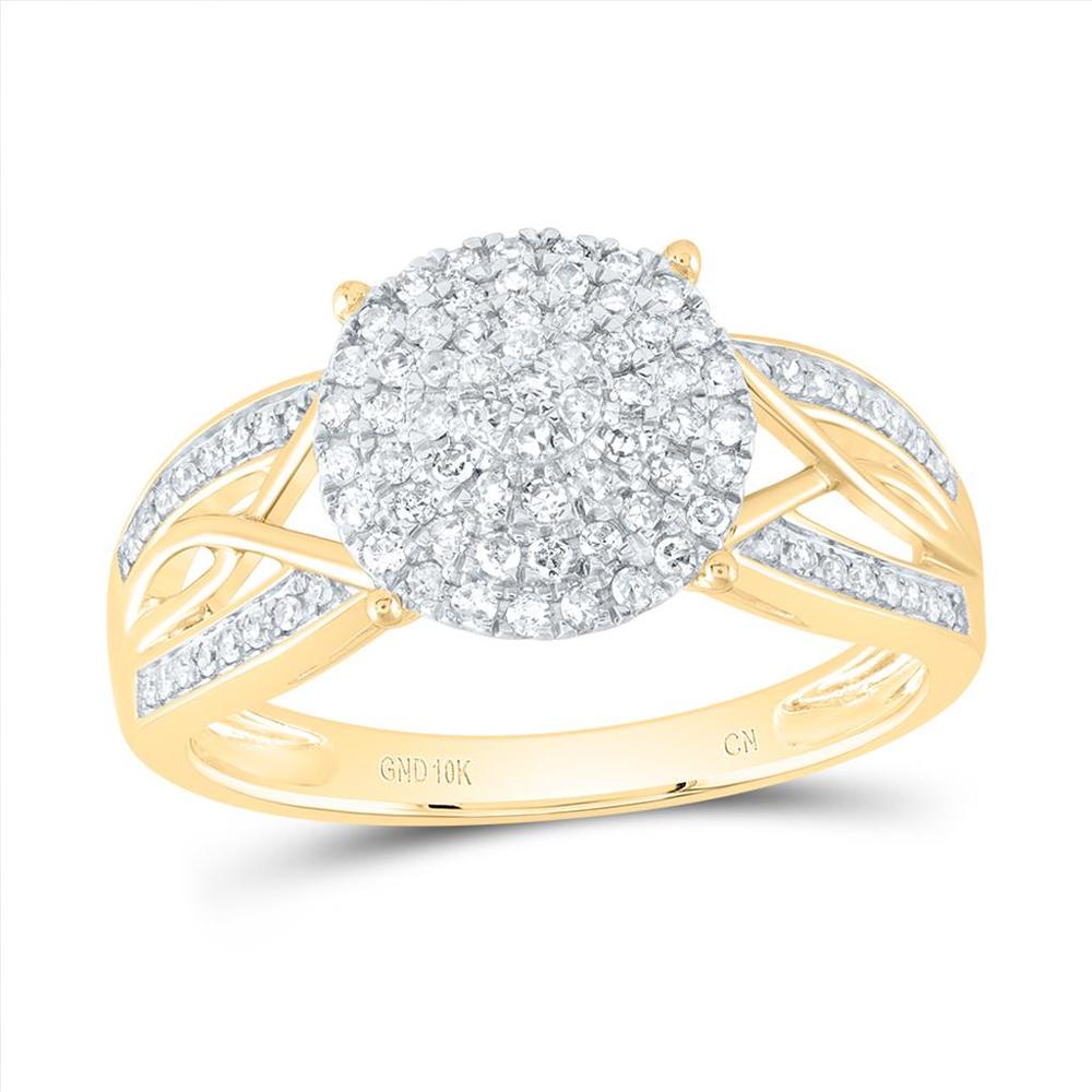10K Yellow Gold Round Diamond Circle Cluster Ring with 3/8 Carat Total Diamond Weight