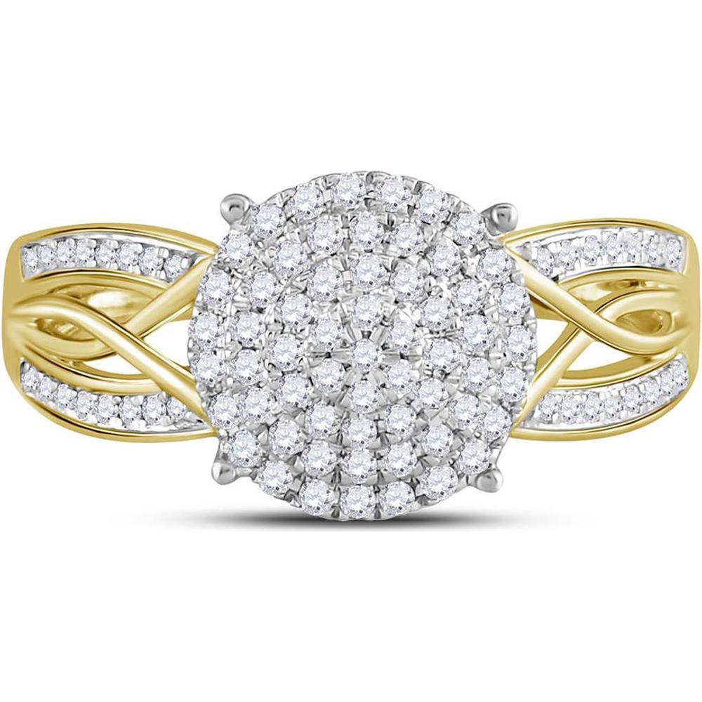 10K Yellow Gold Round Diamond Circle Cluster Ring with 3/8 Carat Total Diamond Weight