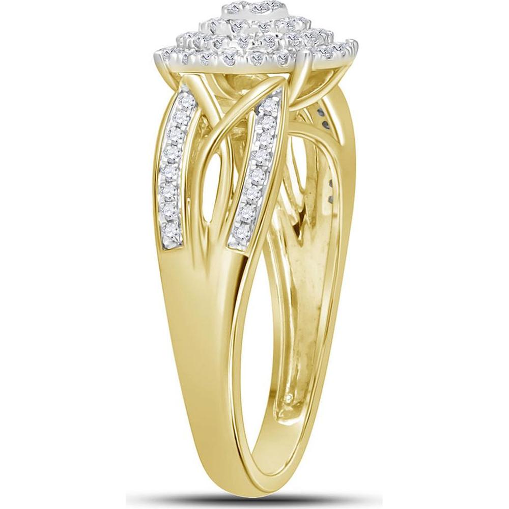 10K Yellow Gold Round Diamond Circle Cluster Ring with 3/8 Carat Total Diamond Weight
