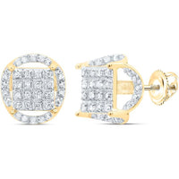 10K Yellow Gold Round Diamond Circle Cluster Stud Earrings with Pave and Channel Set Diamonds - 0.20 Carat Total Diamond Weight