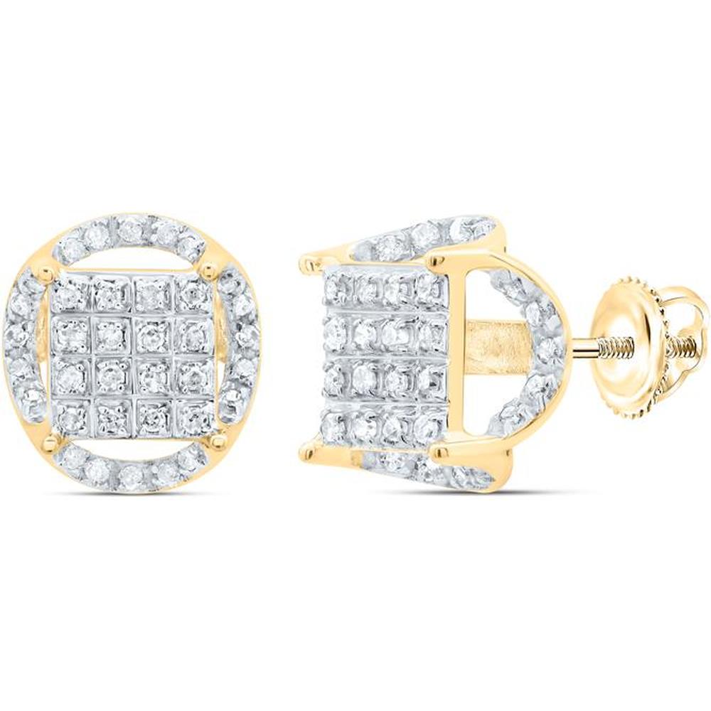 10K Yellow Gold Round Diamond Circle Cluster Stud Earrings with Pave and Channel Set Diamonds - 0.20 Carat Total Diamond Weight