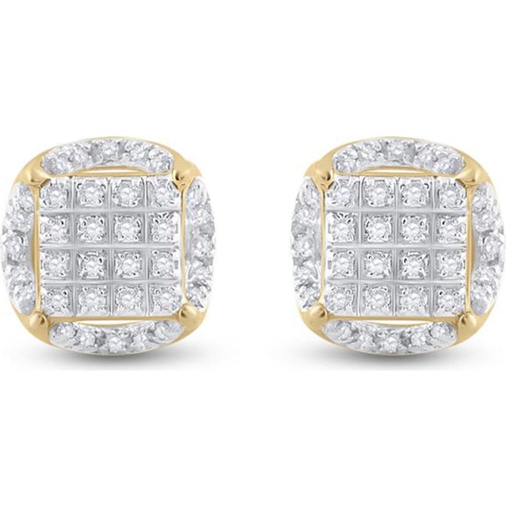 10K Yellow Gold Round Diamond Circle Cluster Stud Earrings with Pave and Channel Set Diamonds - 0.20 Carat Total Diamond Weight