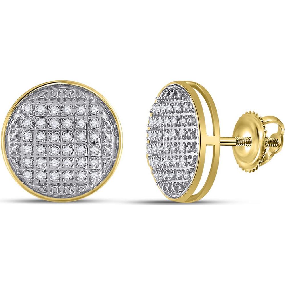 10K Yellow Gold Round Diamond Circle Earrings with Prong Set Stones - 1/5 Carat Total Diamond Weight