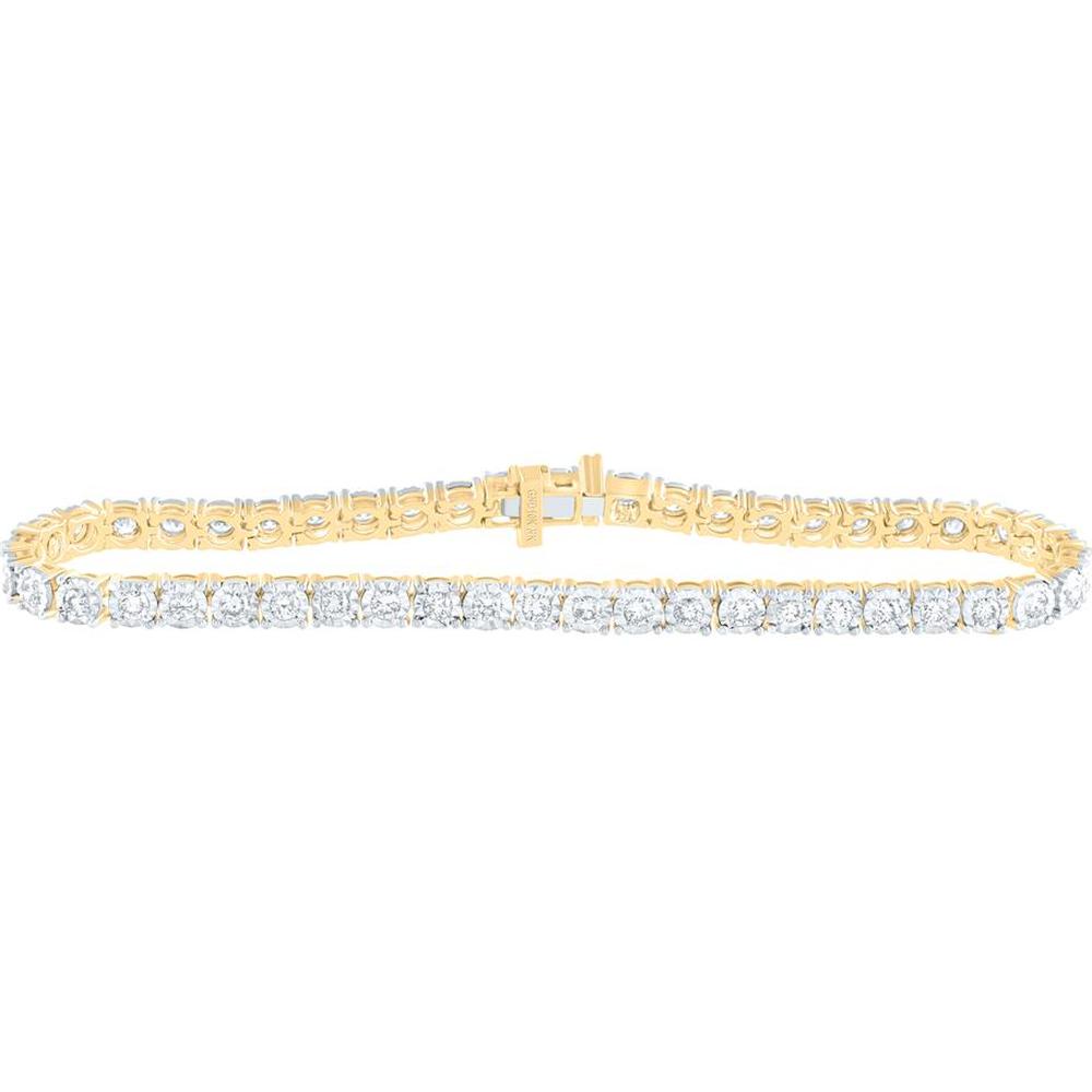 10K Yellow Gold Round Diamond Classic Tennis Bracelet with Illusion-Set Round Diamonds - 2.07 Carat Total Diamond Weight