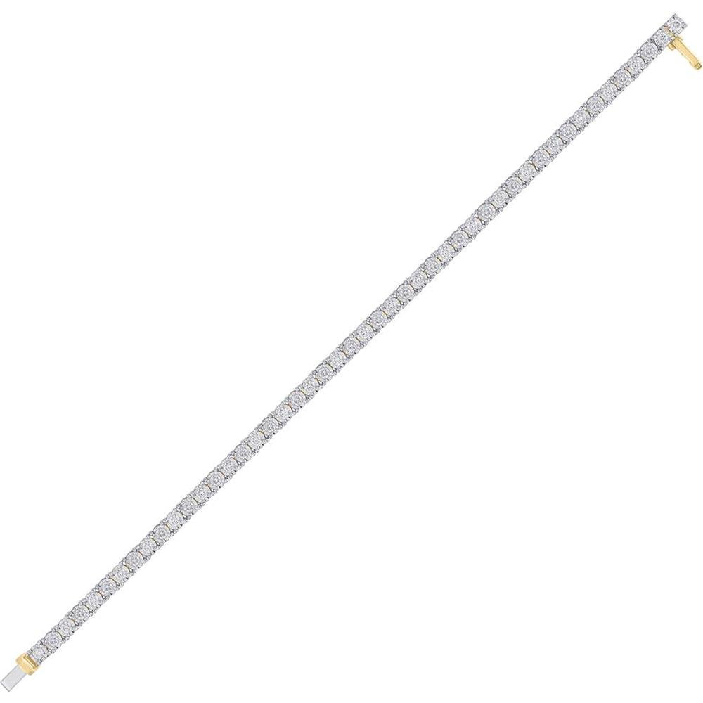 10K Yellow Gold Round Diamond Classic Tennis Bracelet with Illusion-Set Round Diamonds - 2.07 Carat Total Diamond Weight