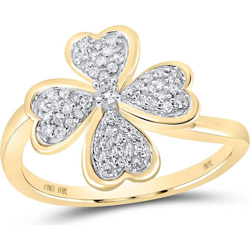 10K Yellow Gold Round Diamond Clover Heart Ring - 1/4 Carat Total Diamond Weight