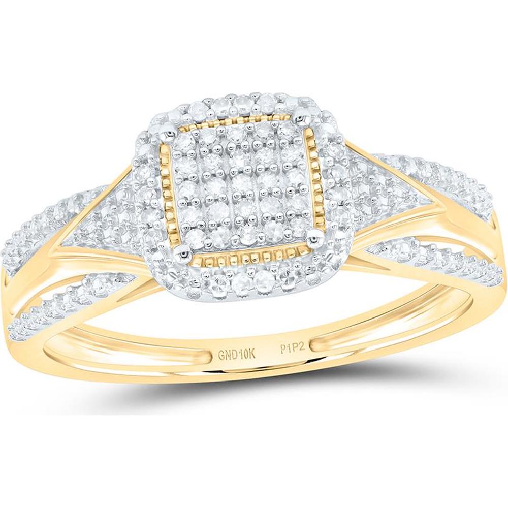 10K Yellow Gold Round Diamond Cluster Bridal Engagement Ring - 1/10 Carat Total Diamond Weight