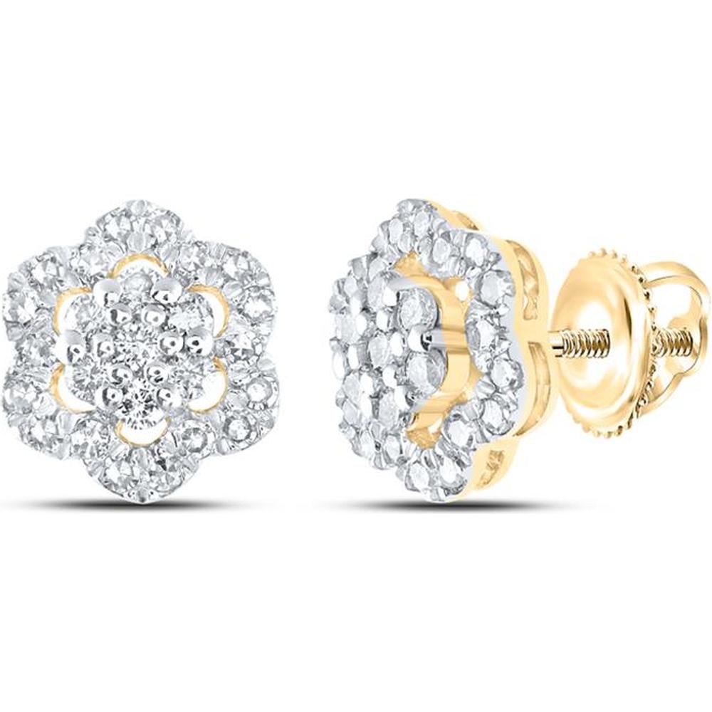 10K Yellow Gold Round Diamond Cluster Earrings - 1/2 Carat Total Diamond Weight