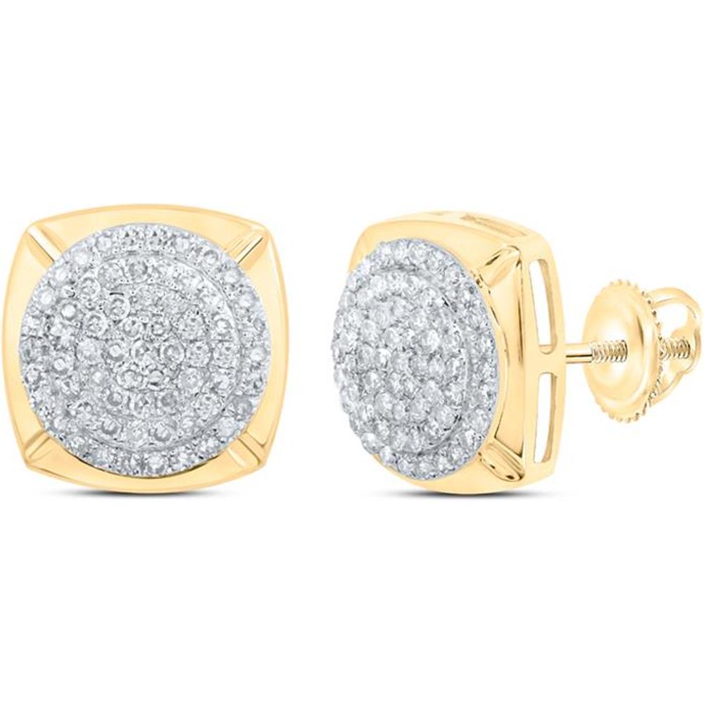 10K Yellow Gold Round Diamond Cluster Earrings - 1/2 Carat Total Diamond Weight