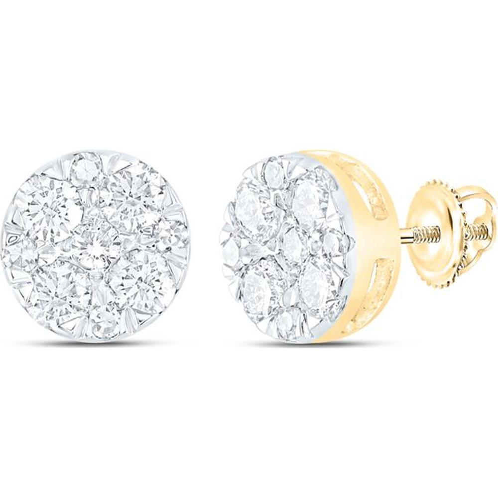 10K Yellow Gold Round Diamond Cluster Earrings - 1/2 Carat Total Diamond Weight