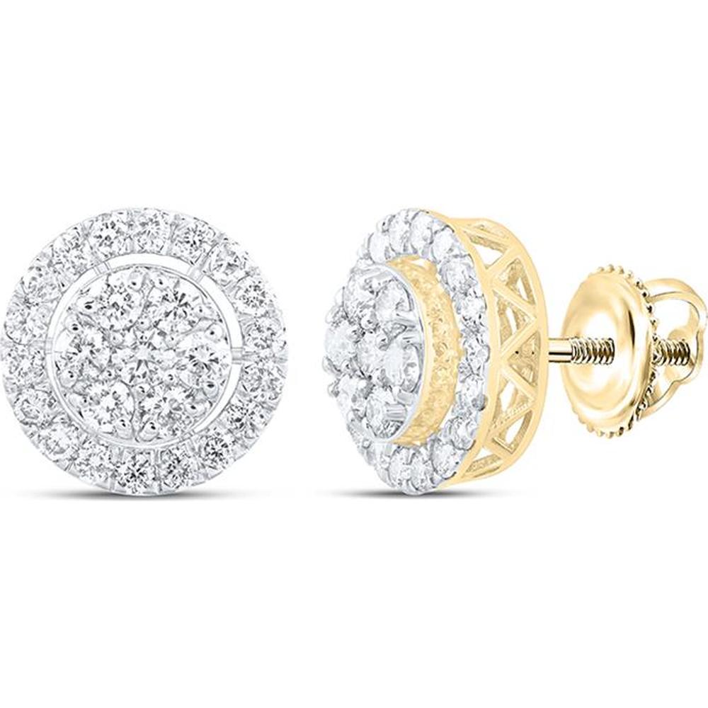 10K Yellow Gold Round Diamond Cluster Earrings - 1.27 Carat Diamond Weight Per Earring
