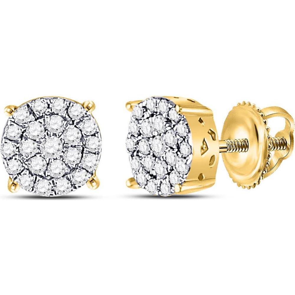 10K Yellow Gold Round Diamond Cluster Earrings - 1/4 Carat Total Diamond Weight