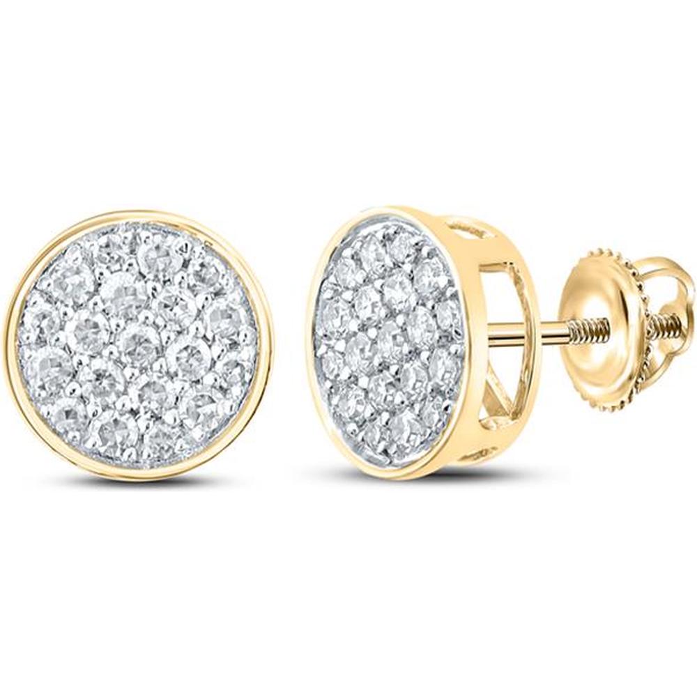 10K Yellow Gold Round Diamond Cluster Earrings - 1/4 Carat Total Diamond Weight