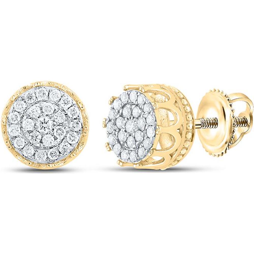 10K Yellow Gold Round Diamond Cluster Earrings - 1/4 Carat Total Diamond Weight